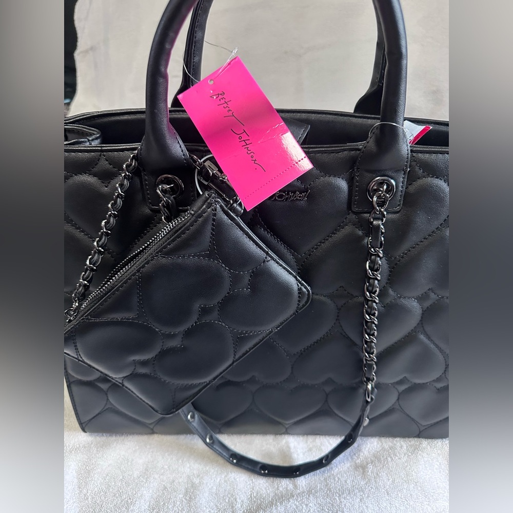 Betsey Johnson Black Heart-Quilted Shoulder Bag